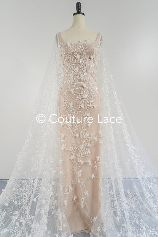 Romantische 3D Blumen Handbestickte Brautspitze – Perfekt für Brautkleider und Braut-Couture // L25-736