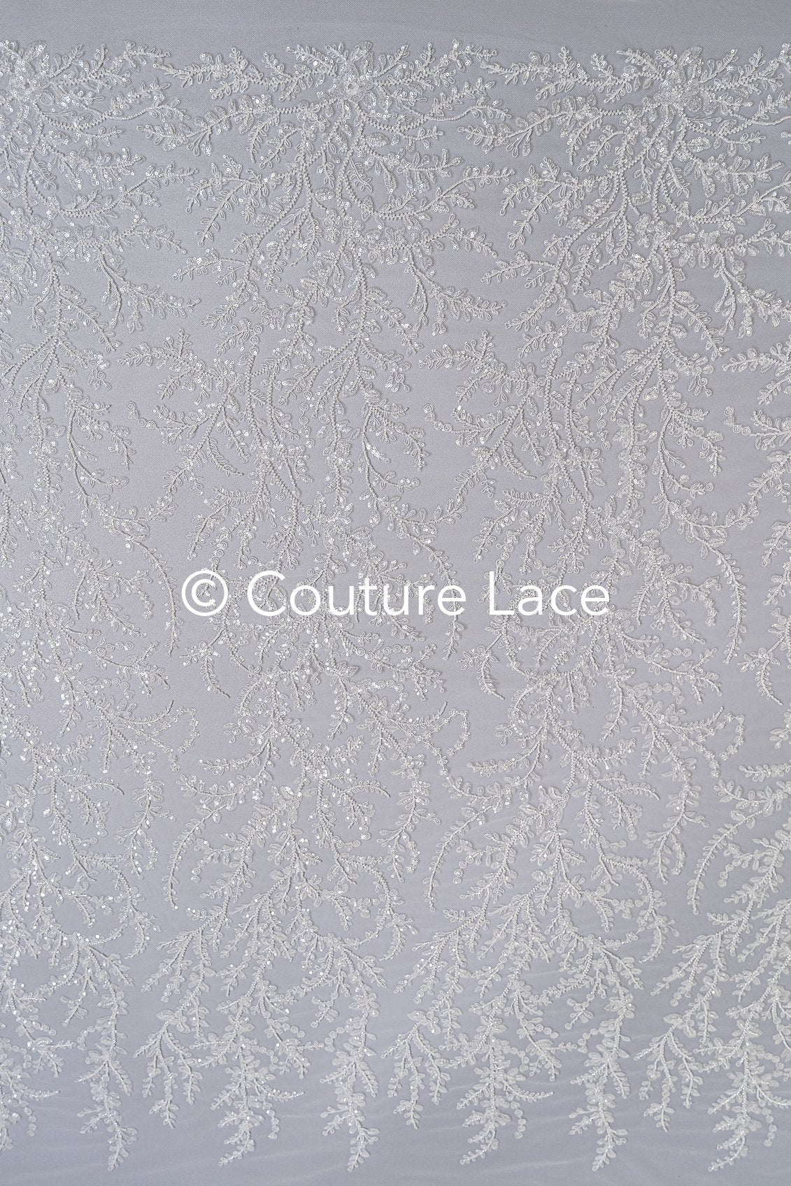 Beaded bridal lace with delicate leaf pattern, bridal fabric with beaded embroidery for wedding dresses // L25-739