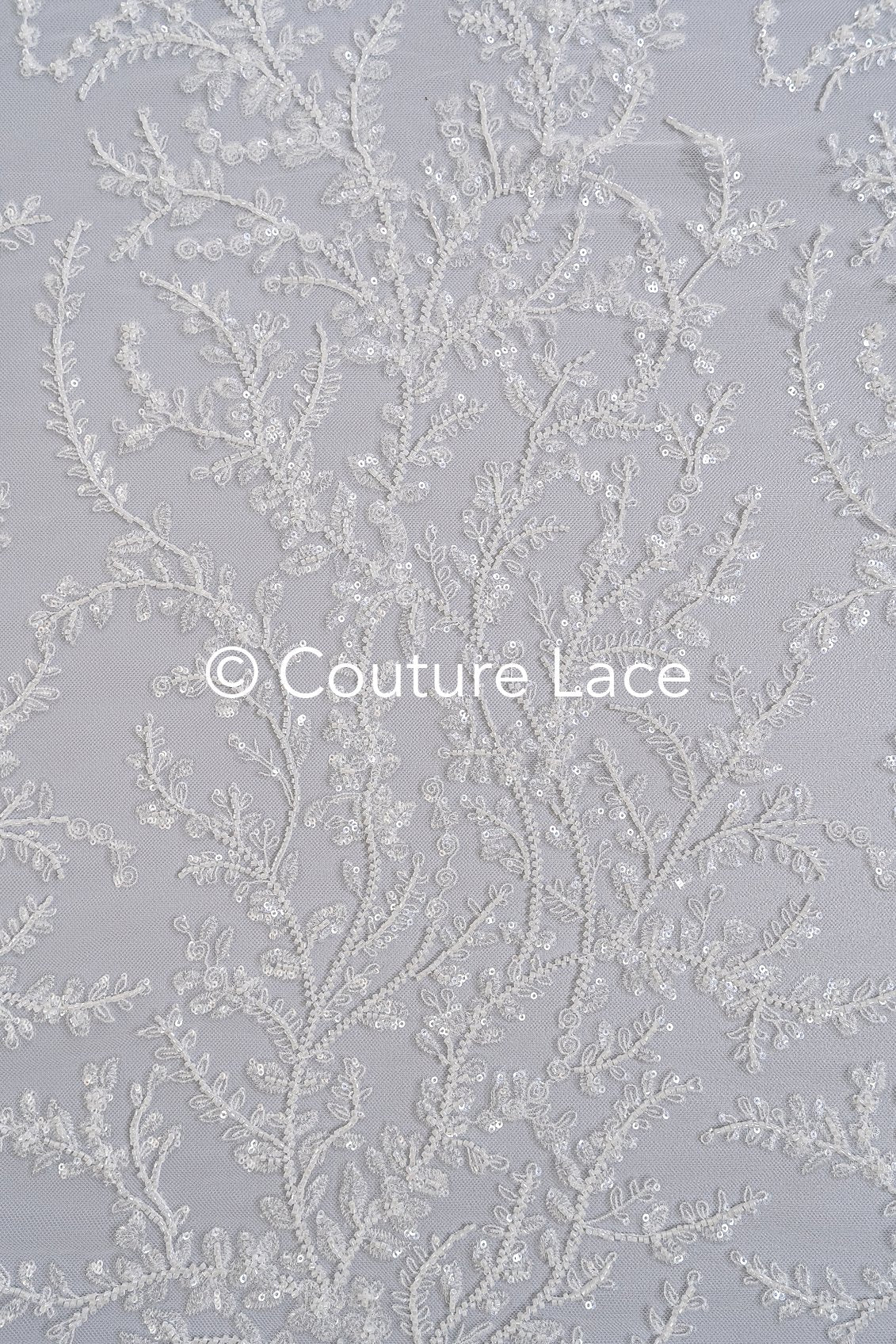 Beaded bridal lace with delicate leaf pattern, bridal fabric with beaded embroidery for wedding dresses // L25-739