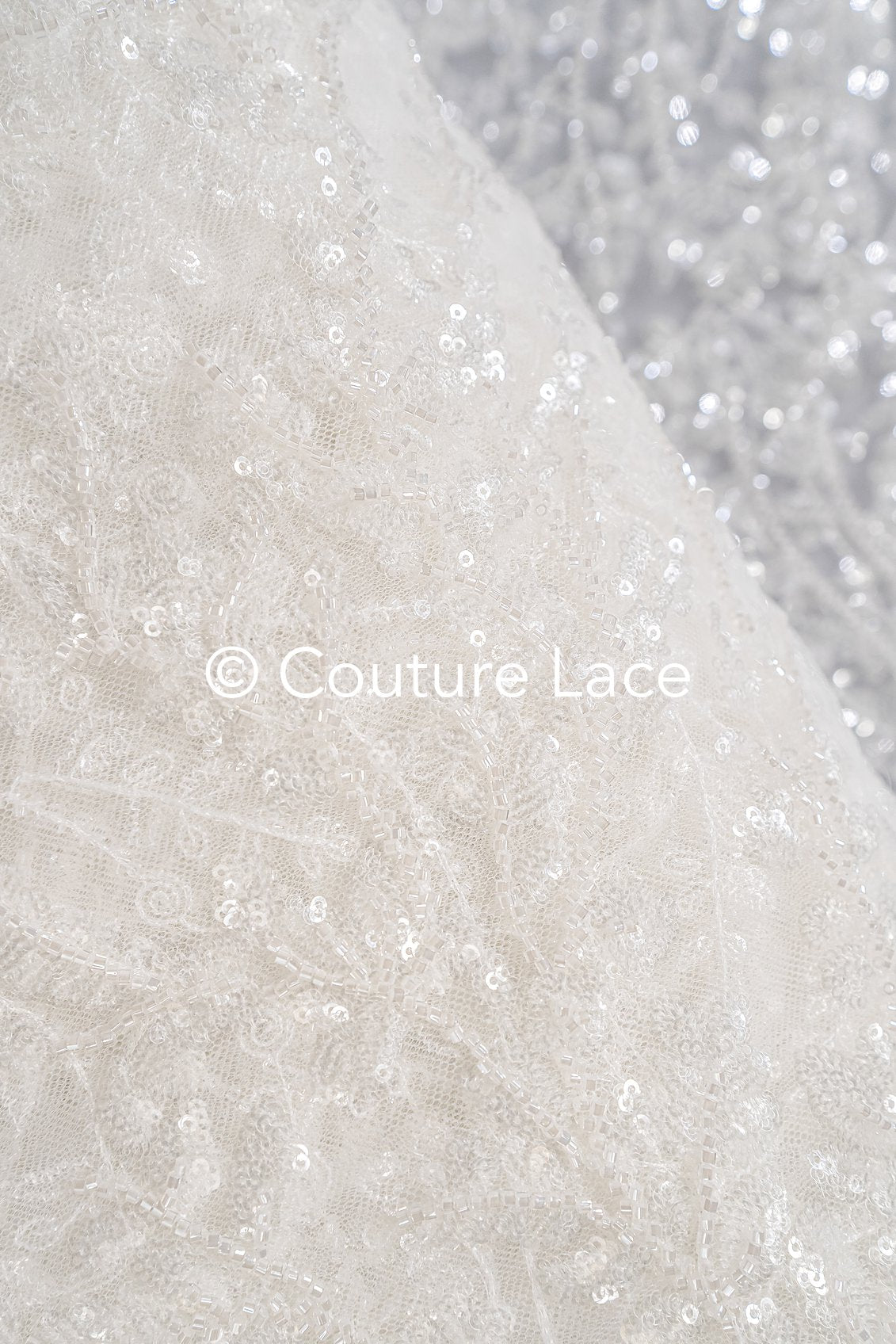 Beaded bridal lace with delicate leaf pattern, bridal fabric with beaded embroidery for wedding dresses // L25-739