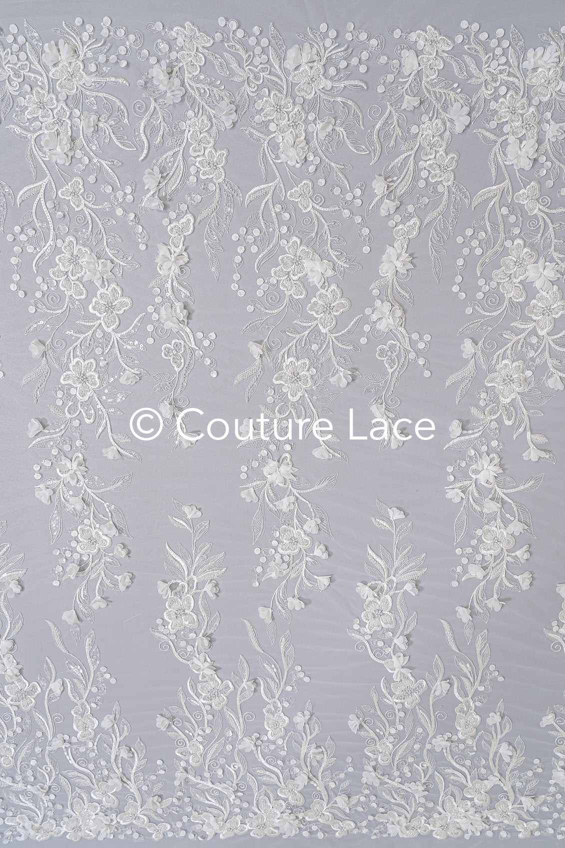 Beaded bridal lace with floral pattern and 3D flowers/ Bridal fabric with bead embroidery for wedding dresses // L25-740