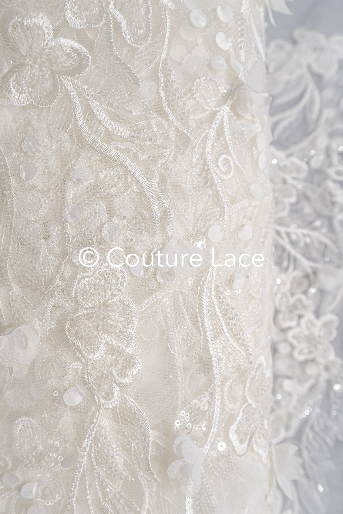 Beaded bridal lace with floral pattern and 3D flowers/ Bridal fabric with bead embroidery for wedding dresses // L25-740