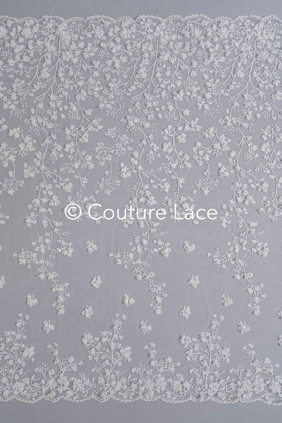 3D flower embroidered bridal lace, bridal fabric with embroidery for wedding dresses with small flowers // L25-741