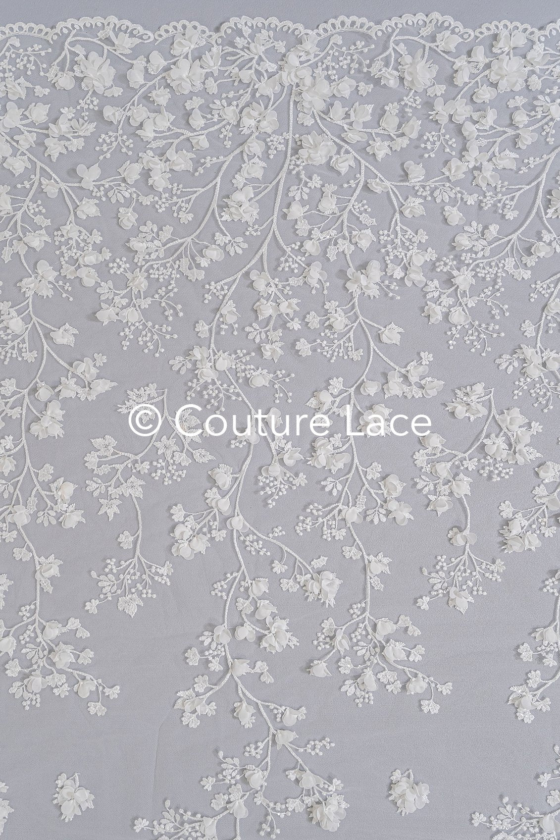 3D flower embroidered bridal lace, bridal fabric with embroidery for wedding dresses with small flowers // L25-741