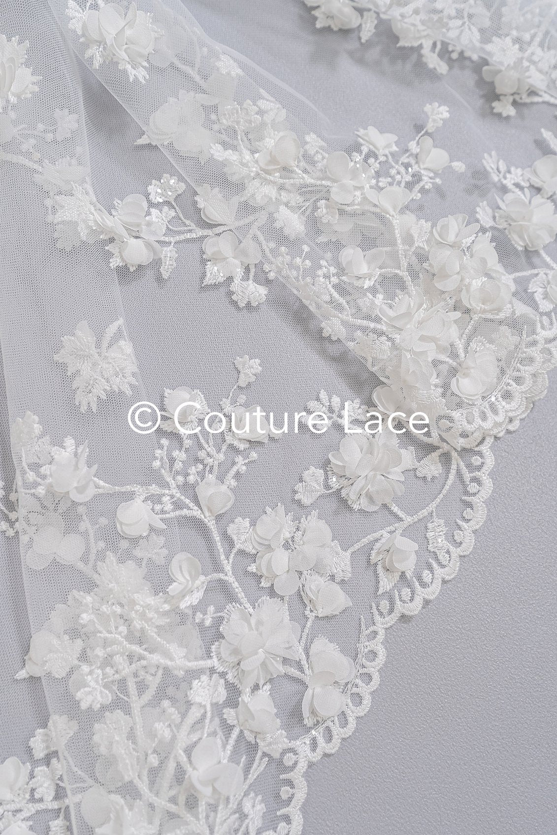3D flower embroidered bridal lace, bridal fabric with embroidery for wedding dresses with small flowers // L25-741