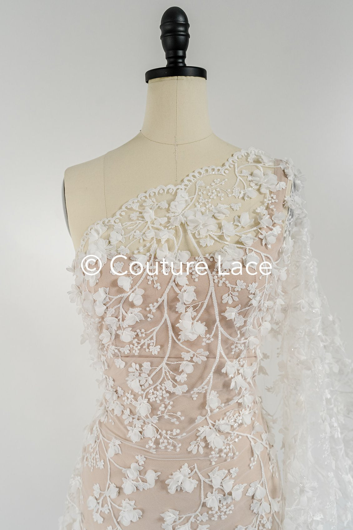 3D flower embroidered bridal lace, bridal fabric with embroidery for wedding dresses with small flowers // L25-741
