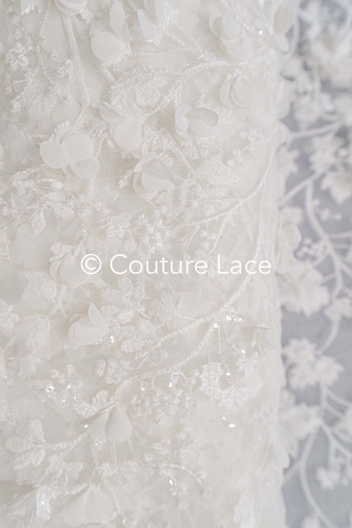 3D flower embroidered bridal lace, bridal fabric with embroidery for wedding dresses with small flowers // L25-741