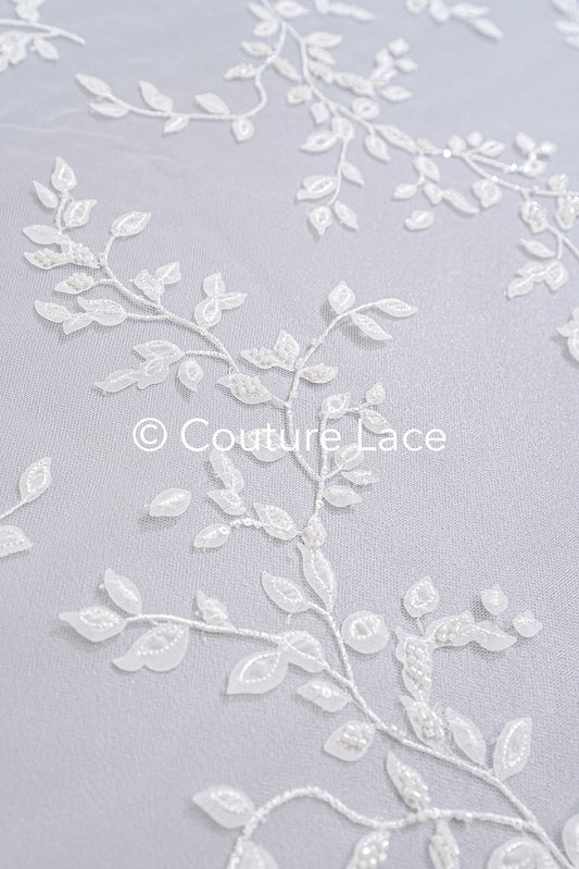 Feine florale 3D-Blüten Brautspitze, Brautstoff mit Stickerei für Brautkleider mit kleinen Blumen // L25-742