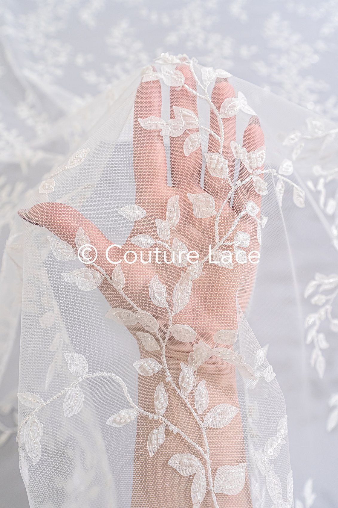 Fine floral 3D blossom bridal lace, bridal fabric with embroidery for wedding dresses with small flowers // L25-742