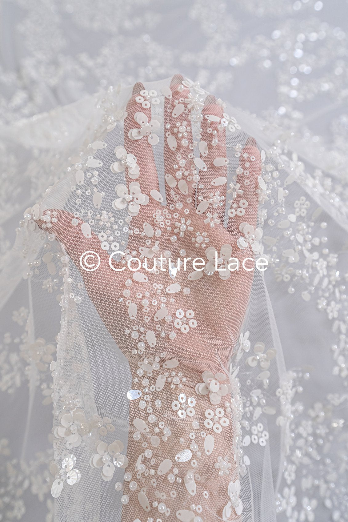 Beaded bridal lace/ Beaded embroidery for wedding dresses/ Bridal fabrics // L25-749