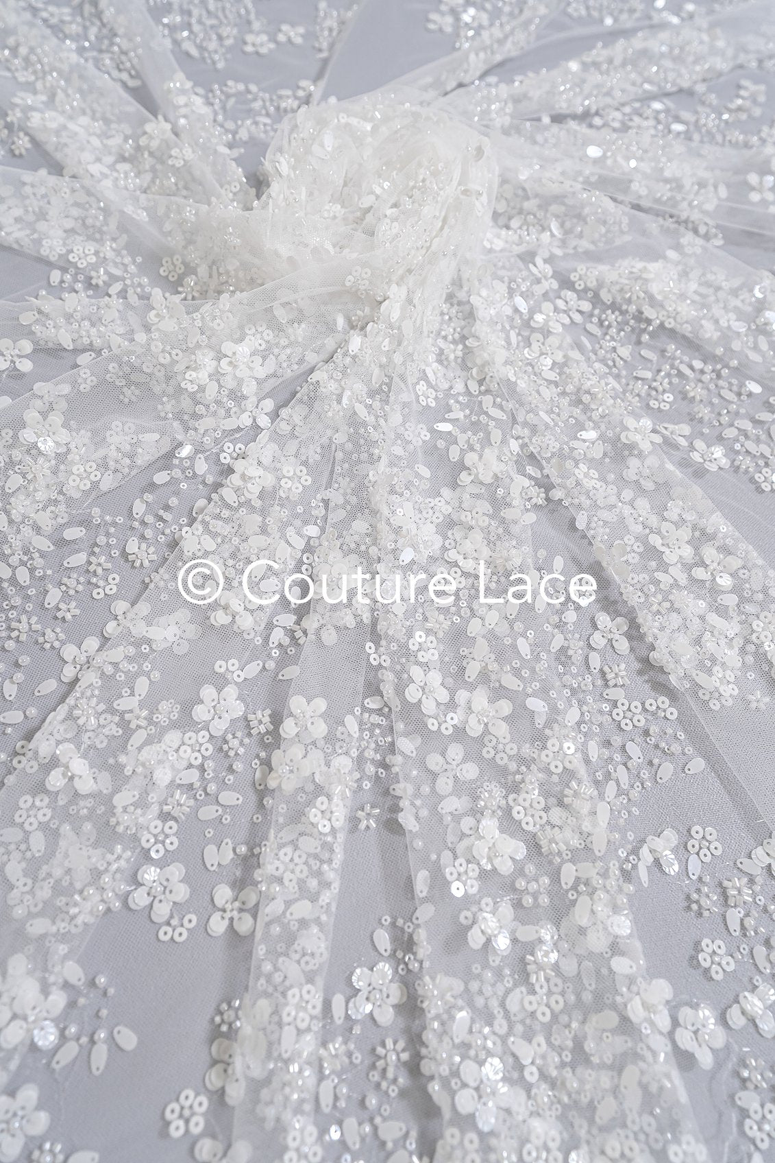 Beaded bridal lace/ Beaded embroidery for wedding dresses/ Bridal fabrics // L25-749