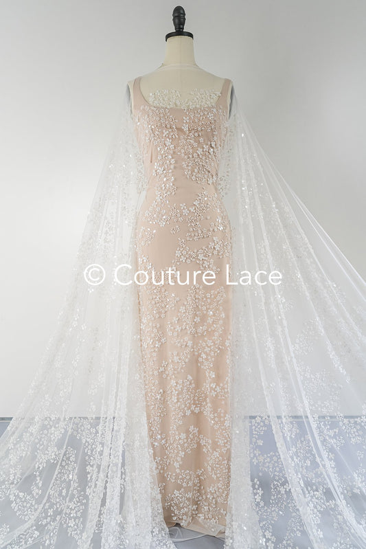 Perlenbestickte Brautspitze/ Perlenstickerei für Brautkleider/ Brautstoffe // L25-749