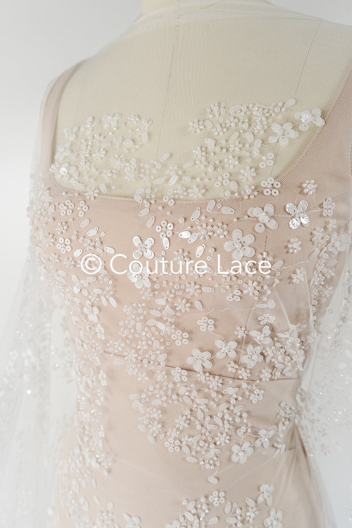 Beaded bridal lace/ Beaded embroidery for wedding dresses/ Bridal fabrics // L25-749