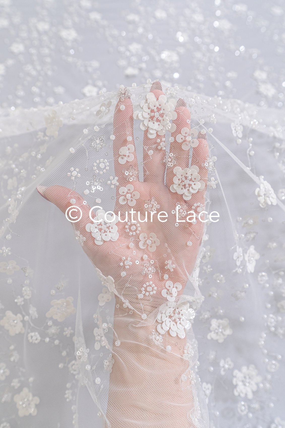Beaded bridal lace/ Beaded embroidery for wedding dresses/ Bridal fabrics // L25-750