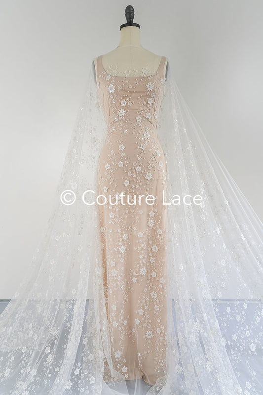 Perlenbestickte Brautspitze/ Perlenstickerei für Brautkleider/ Brautstoffe // L25-750