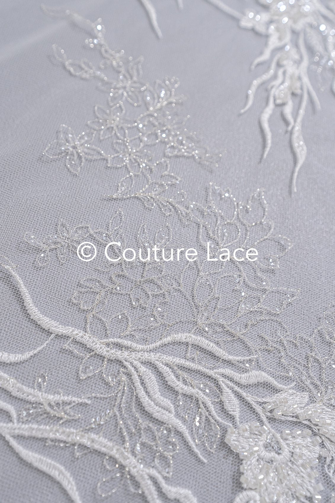 Beaded bridal lace/ Floral lace for wedding dresses/ High-quality bridal fabrics // L25-751