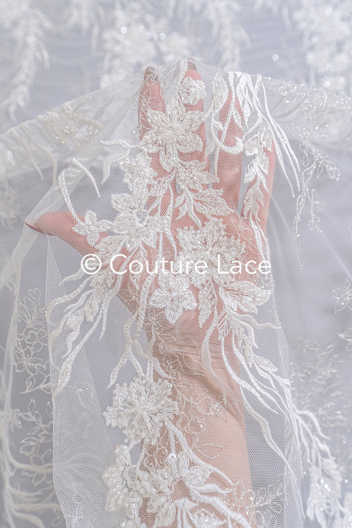 Beaded bridal lace/ Floral lace for wedding dresses/ High-quality bridal fabrics // L25-751