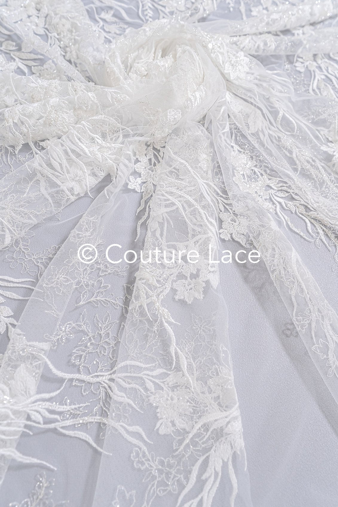 Beaded bridal lace/ Floral lace for wedding dresses/ High-quality bridal fabrics // L25-751