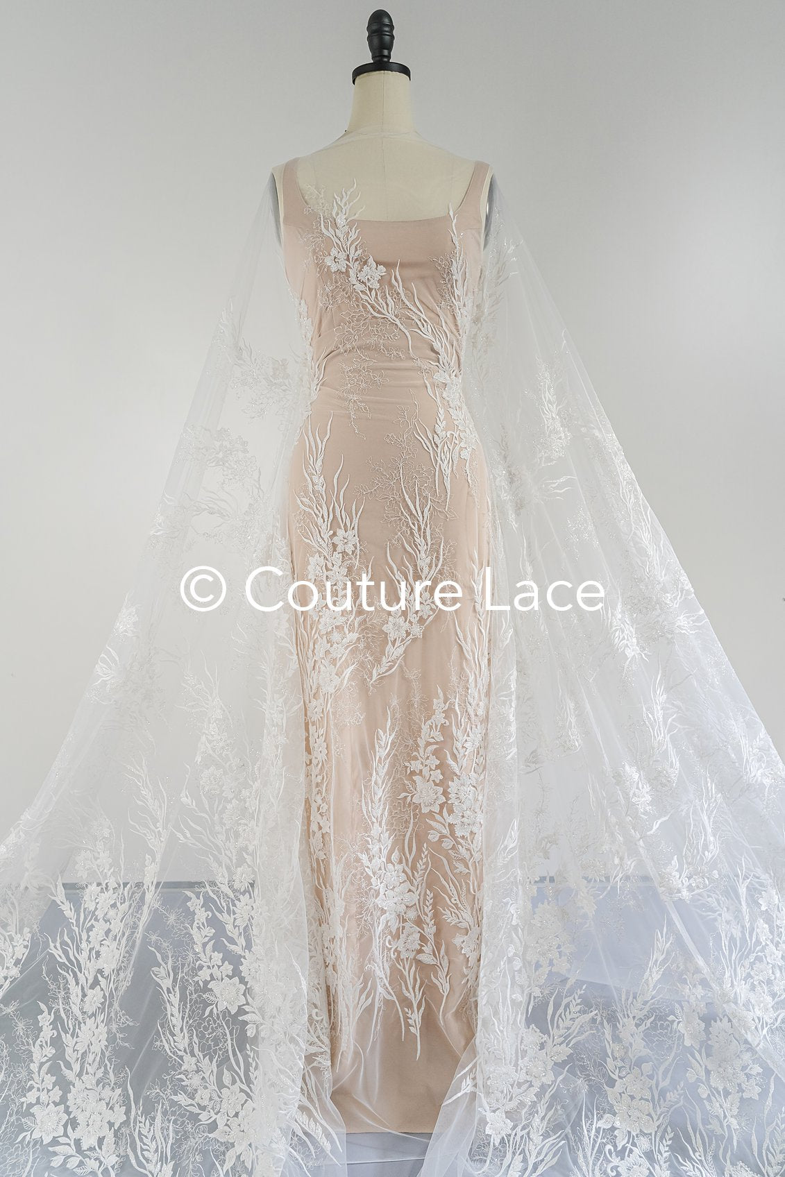 Beaded bridal lace/ Floral lace for wedding dresses/ High-quality bridal fabrics // L25-751