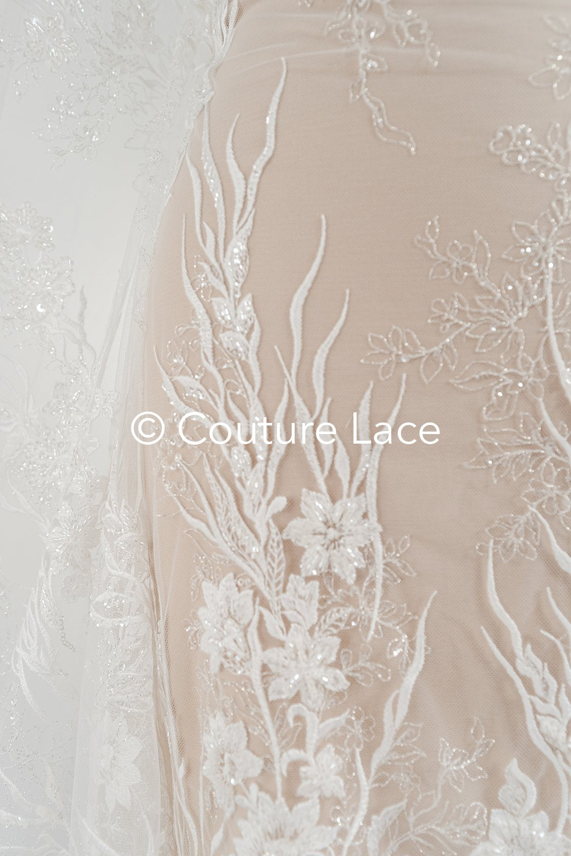 Beaded bridal lace/ Floral lace for wedding dresses/ High-quality bridal fabrics // L25-751