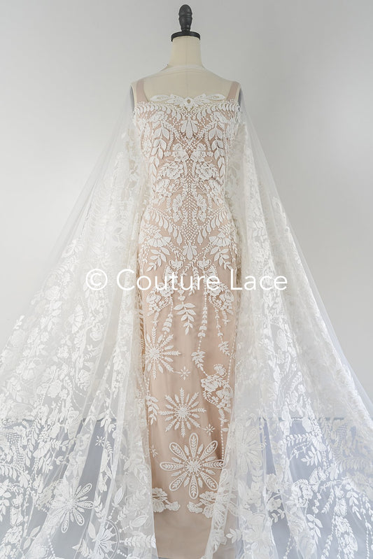 Hochwertige Florale Brautspitze/ Feinste Brautspitze mit Blumenmuster// L25-753