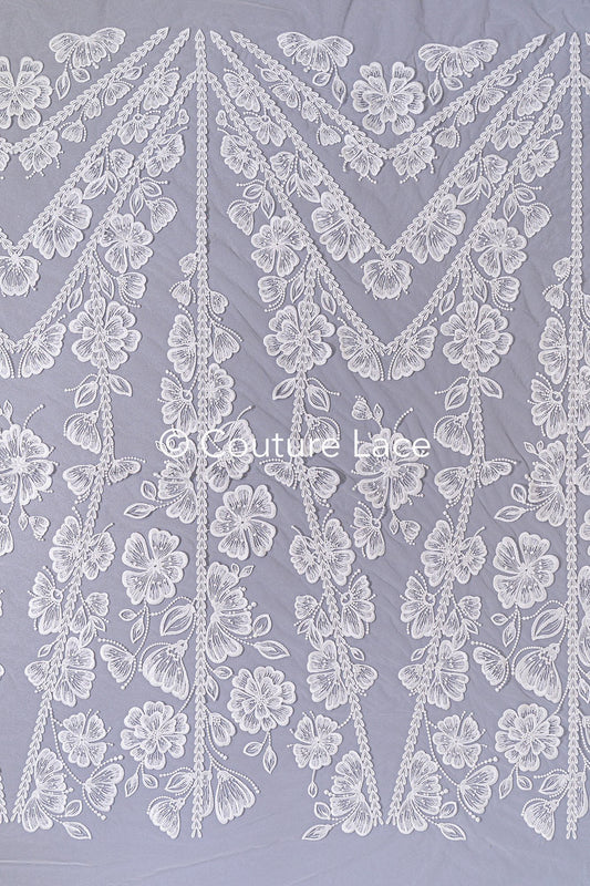 Boho Brautspitze mit Blumenmuster/ Boho Spitze für Brautkleid // L25-756