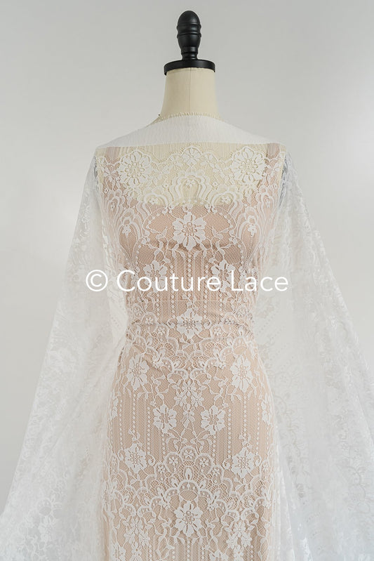 3 mètres de dentelle florale française / Dentelle florale française pour mariée // L25-758