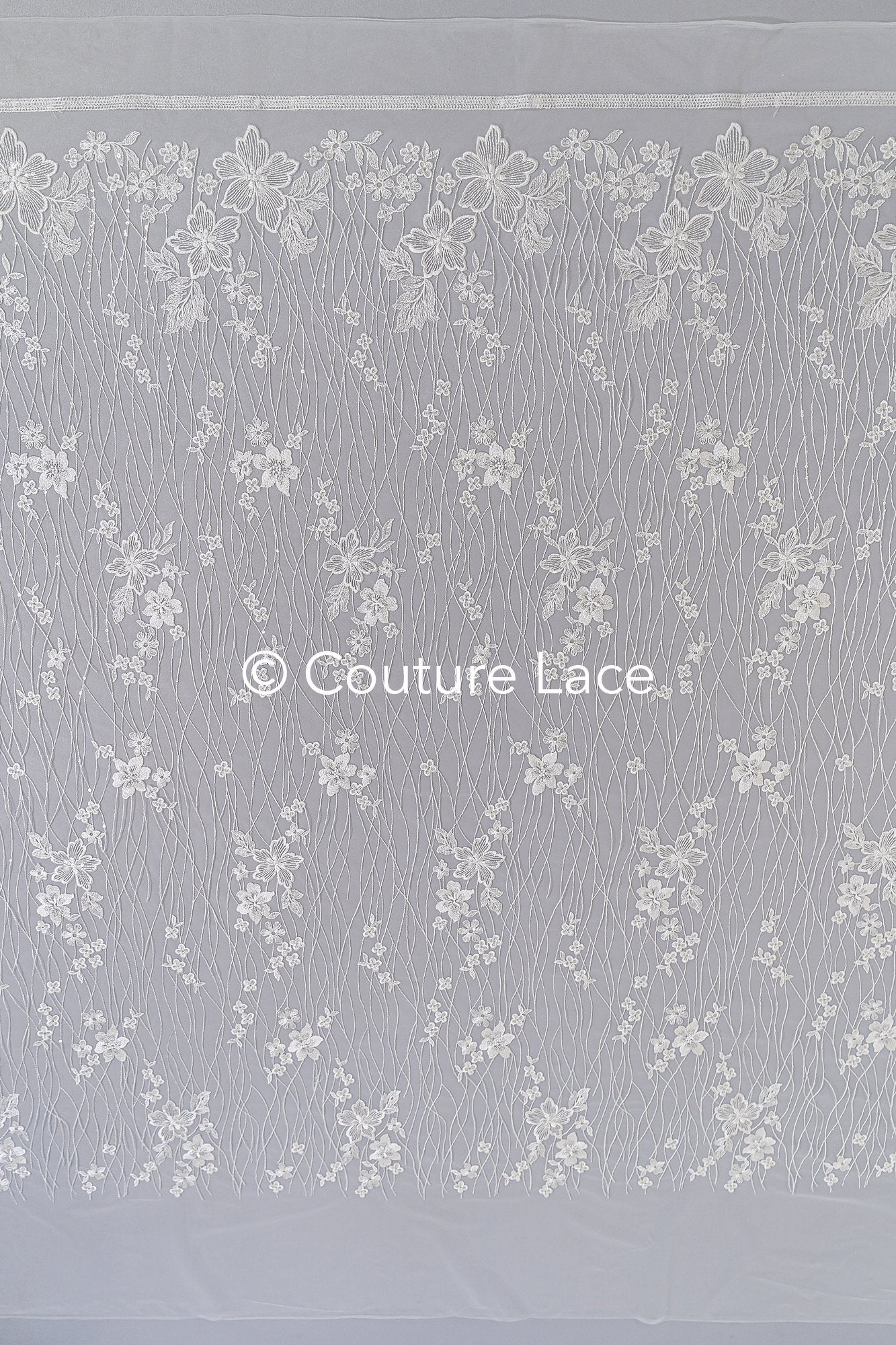 Soft bridal lace fabric with sequins and floral pattern, floral bridal lace // L25-770