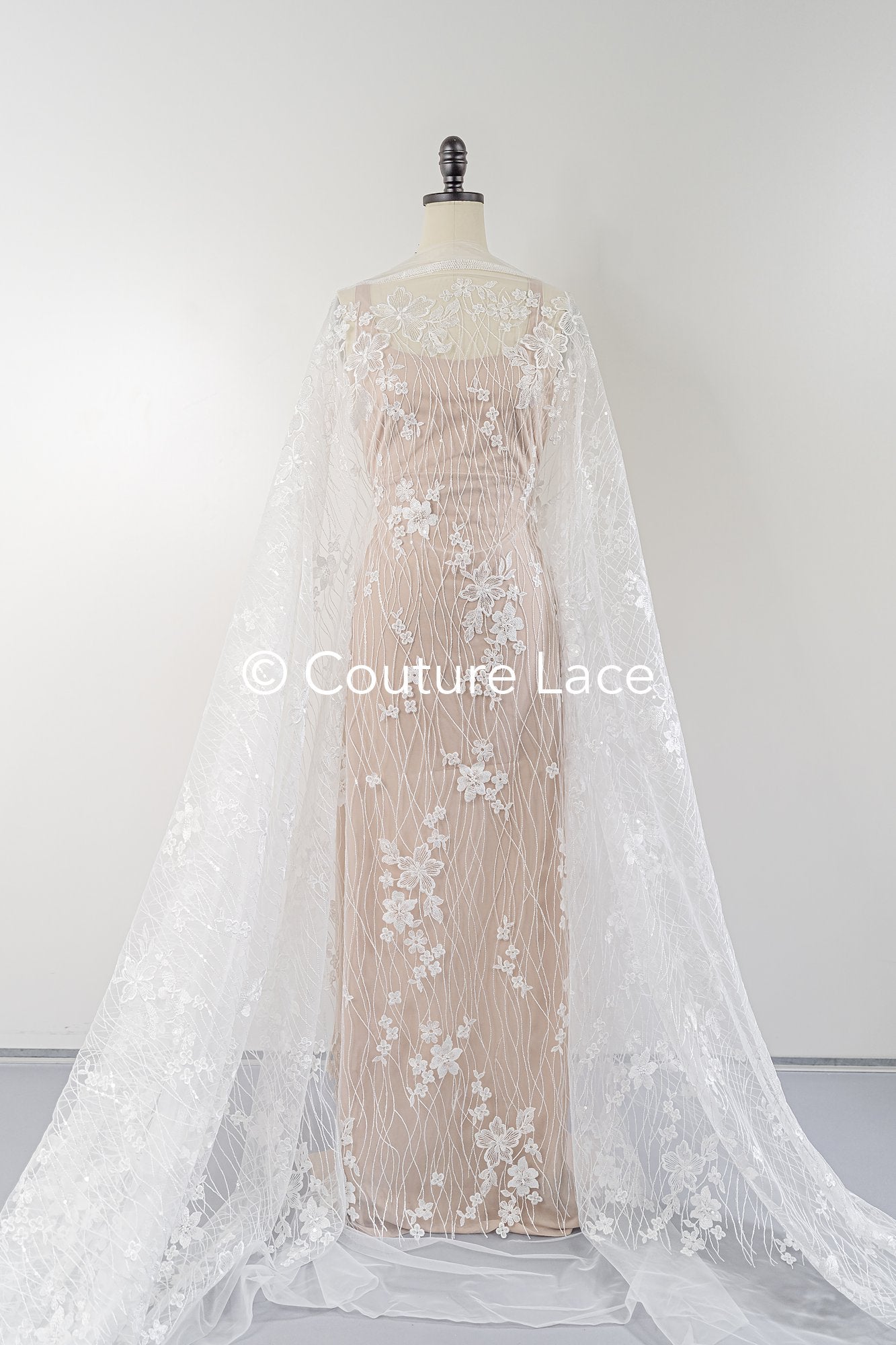 Soft bridal lace fabric with sequins and floral pattern, floral bridal lace // L25-770