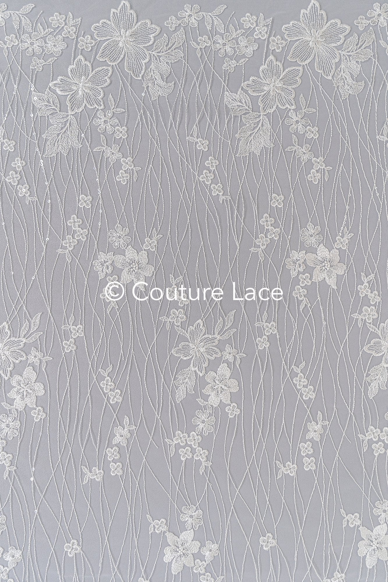 Soft bridal lace fabric with sequins and floral pattern, floral bridal lace // L25-770