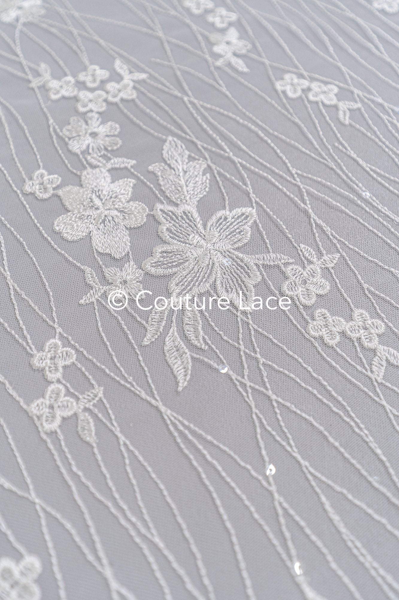 Soft bridal lace fabric with sequins and floral pattern, floral bridal lace // L25-770