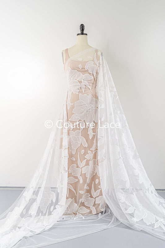 Floral bestickter Braut Spitzenstoff, Spitze mit großen Blumenmuster für Brautkleider // L25-788