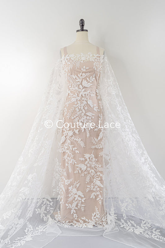 Exquisite Florale Spitze für Brautkleider, Luxus Brautspitze mit Perlenstickerei // L25-789