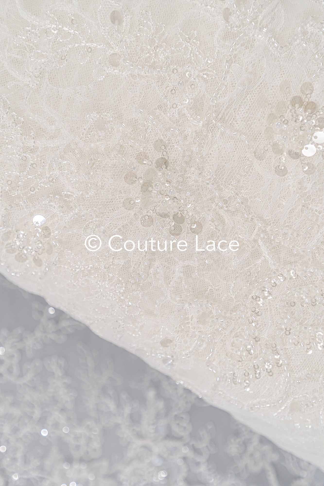 Floral lace embroidery with pearls, shiny floral bridal lace // L25-791