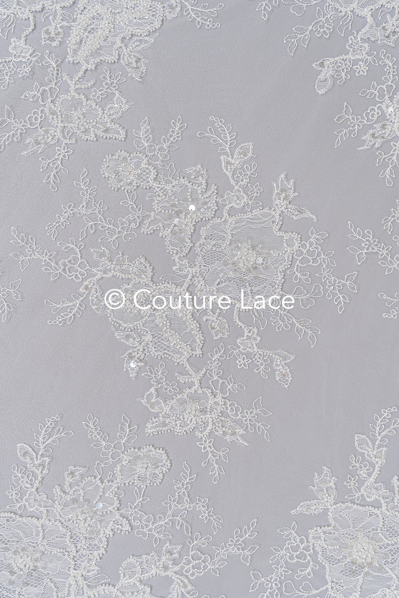 Floral lace embroidery with pearls, shiny floral bridal lace // L25-791