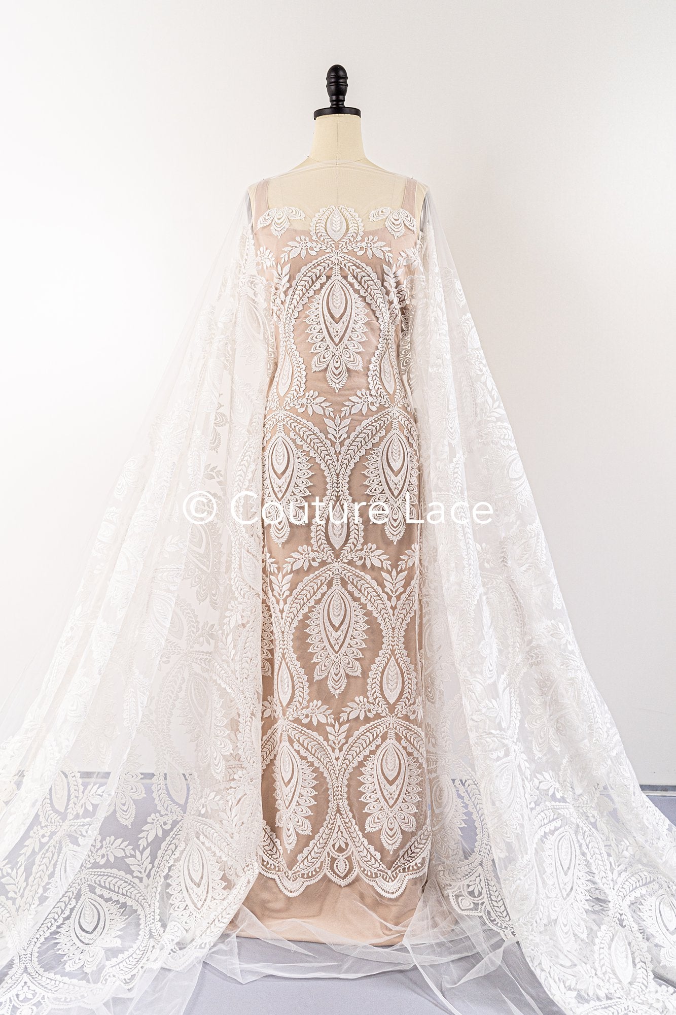 High-quality boho bridal lace with floral patterns/ Finest bridal lace in boho style// L25-829