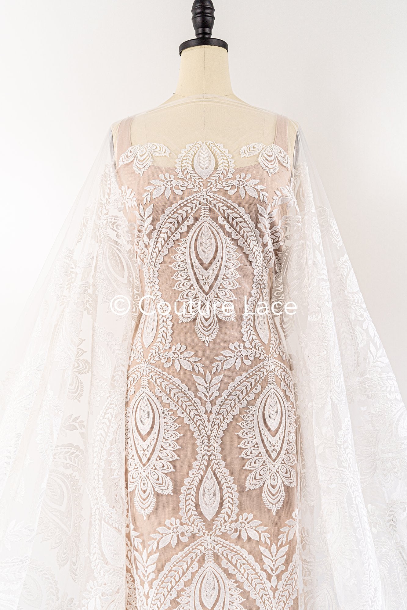 High-quality boho bridal lace with floral patterns/ Finest bridal lace in boho style// L25-829