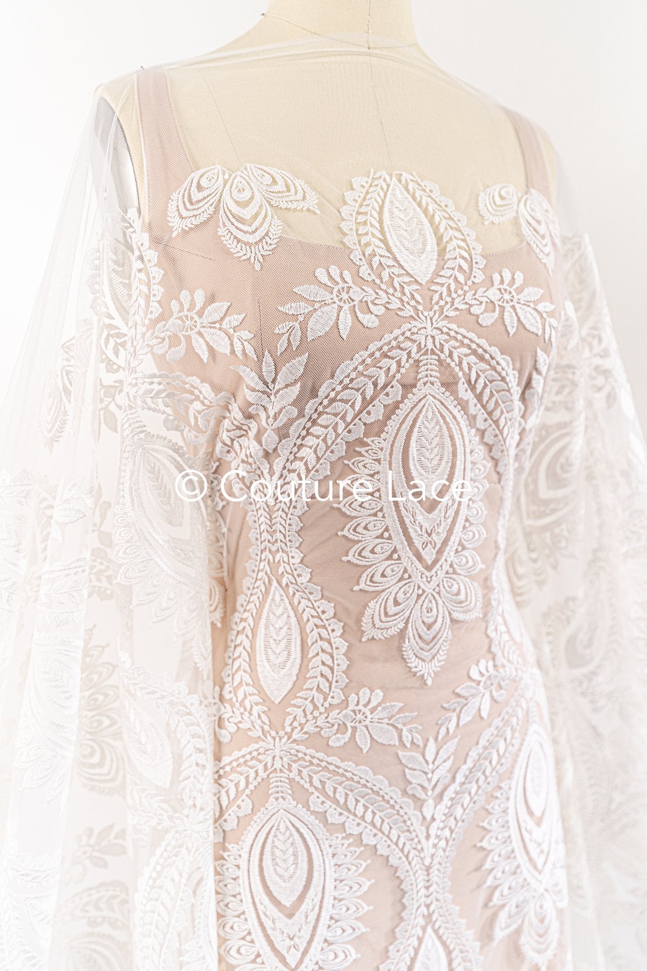 High-quality boho bridal lace with floral patterns/ Finest bridal lace in boho style// L25-829