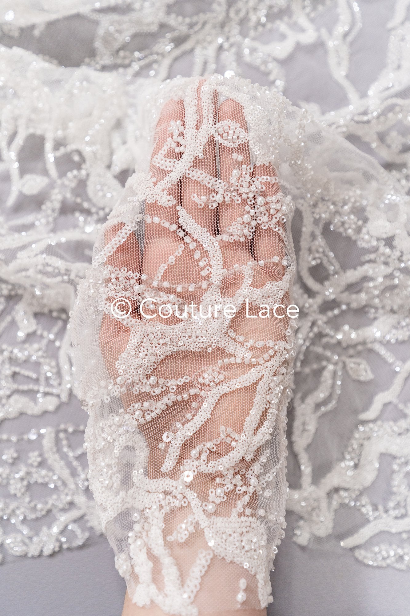 Abstract sequin and pearl embroidery for wedding dresses and decoration – Exclusive fabric for that special look // L25-831