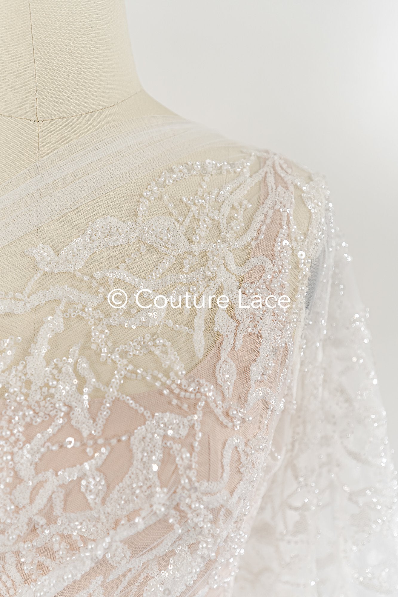 Abstract sequin and pearl embroidery for wedding dresses and decoration – Exclusive fabric for that special look // L25-831