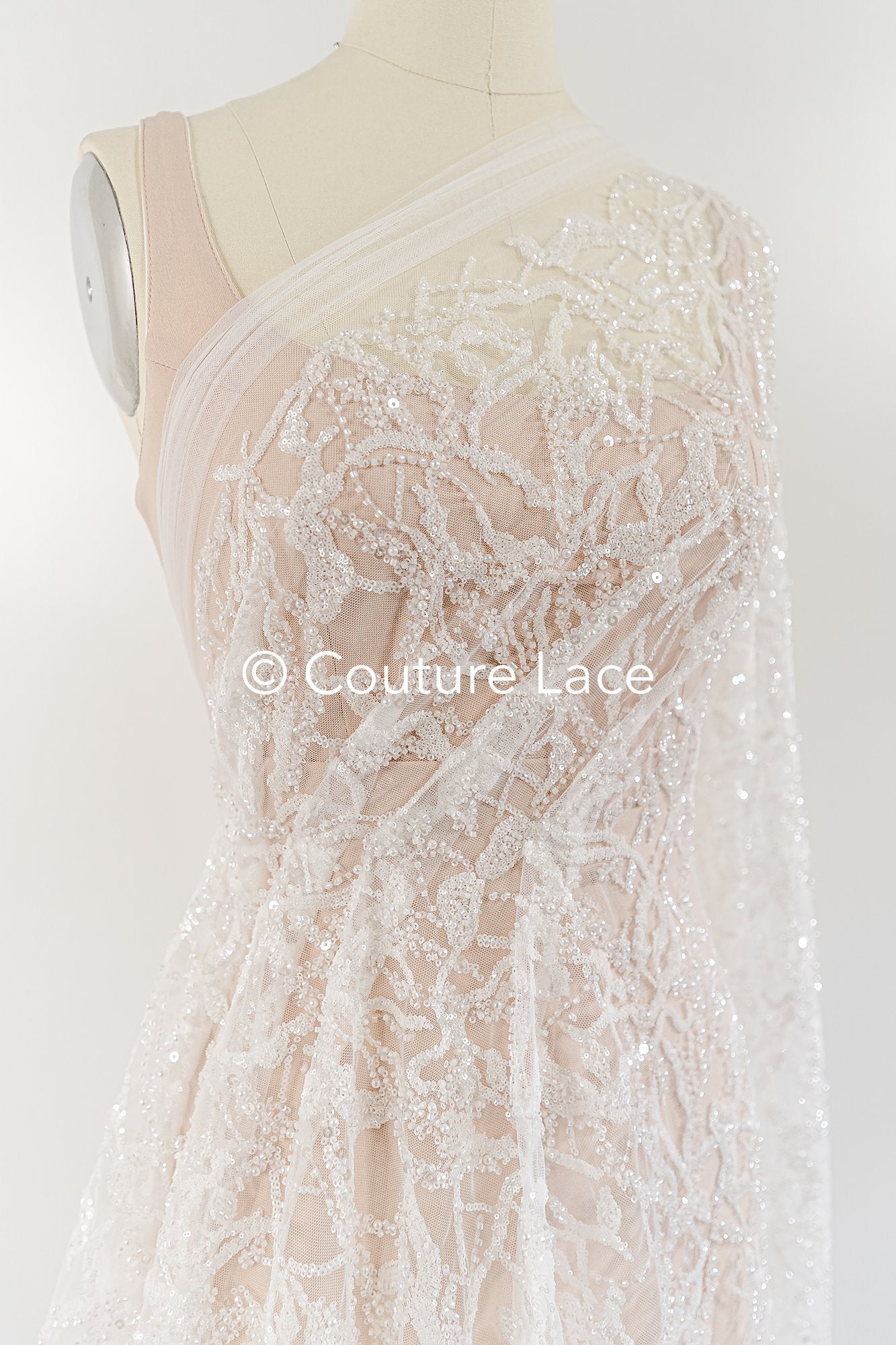 Abstract sequin and pearl embroidery for wedding dresses and decoration – Exclusive fabric for that special look // L25-831
