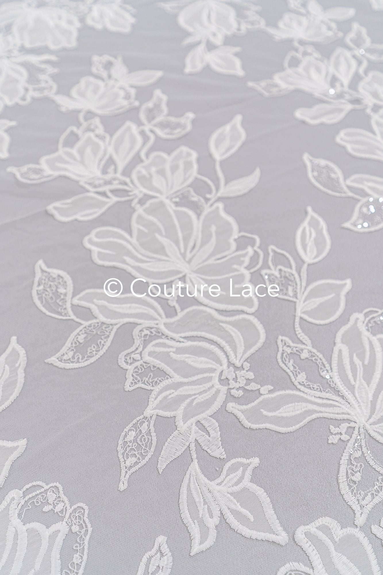 Floral embroidered bridal lace fabric, high-quality lace fabric for wedding dresses // L25-834