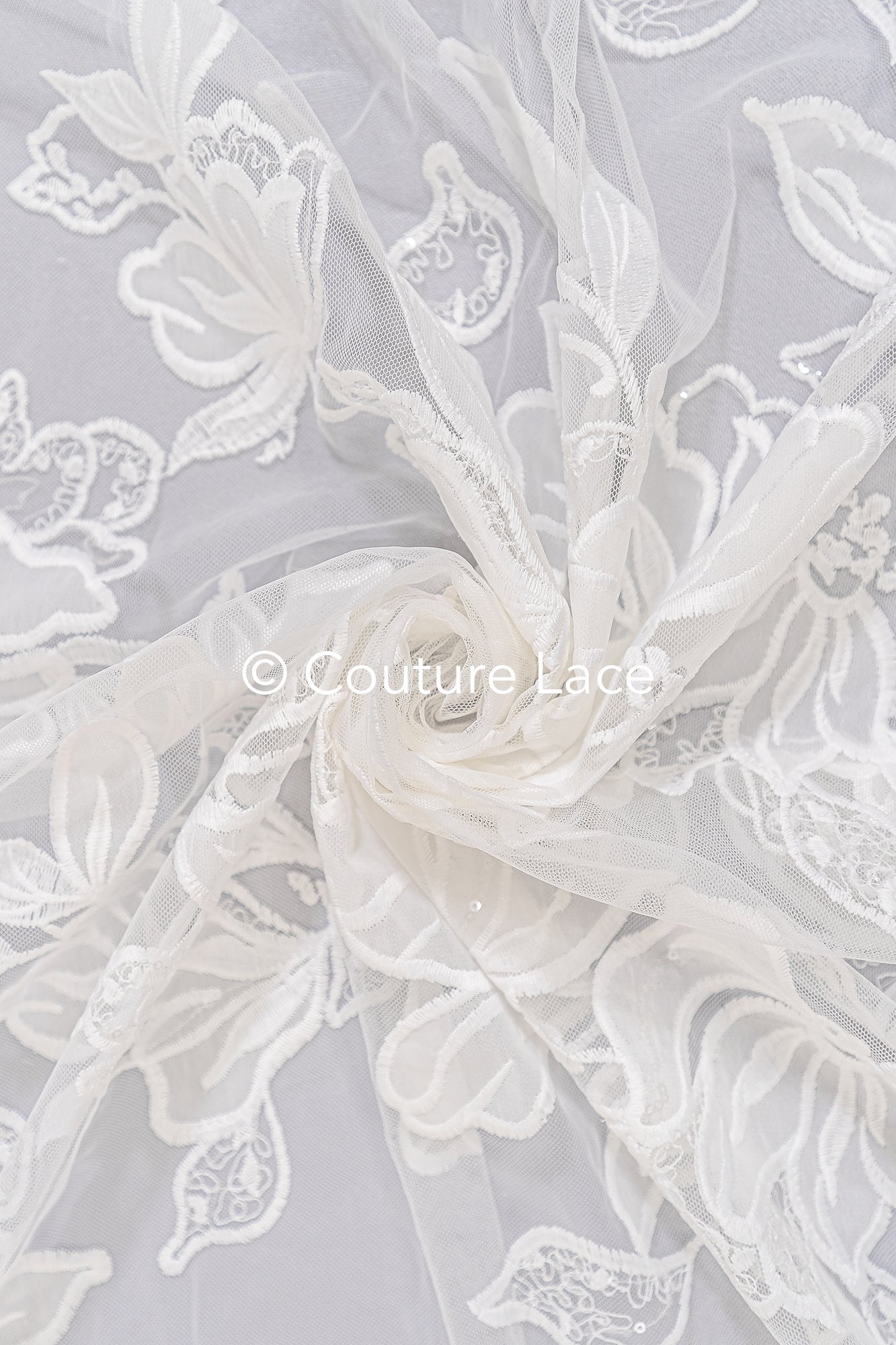 Floral embroidered bridal lace fabric, high-quality lace fabric for wedding dresses // L25-834