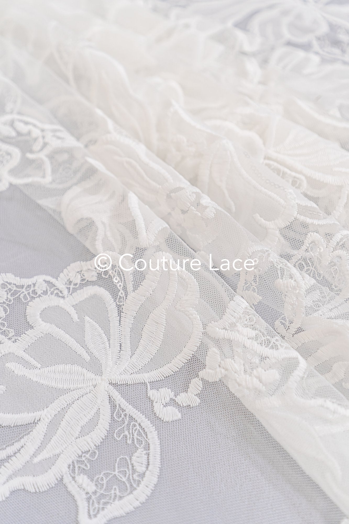 Floral embroidered bridal lace fabric, high-quality lace fabric for wedding dresses // L25-834