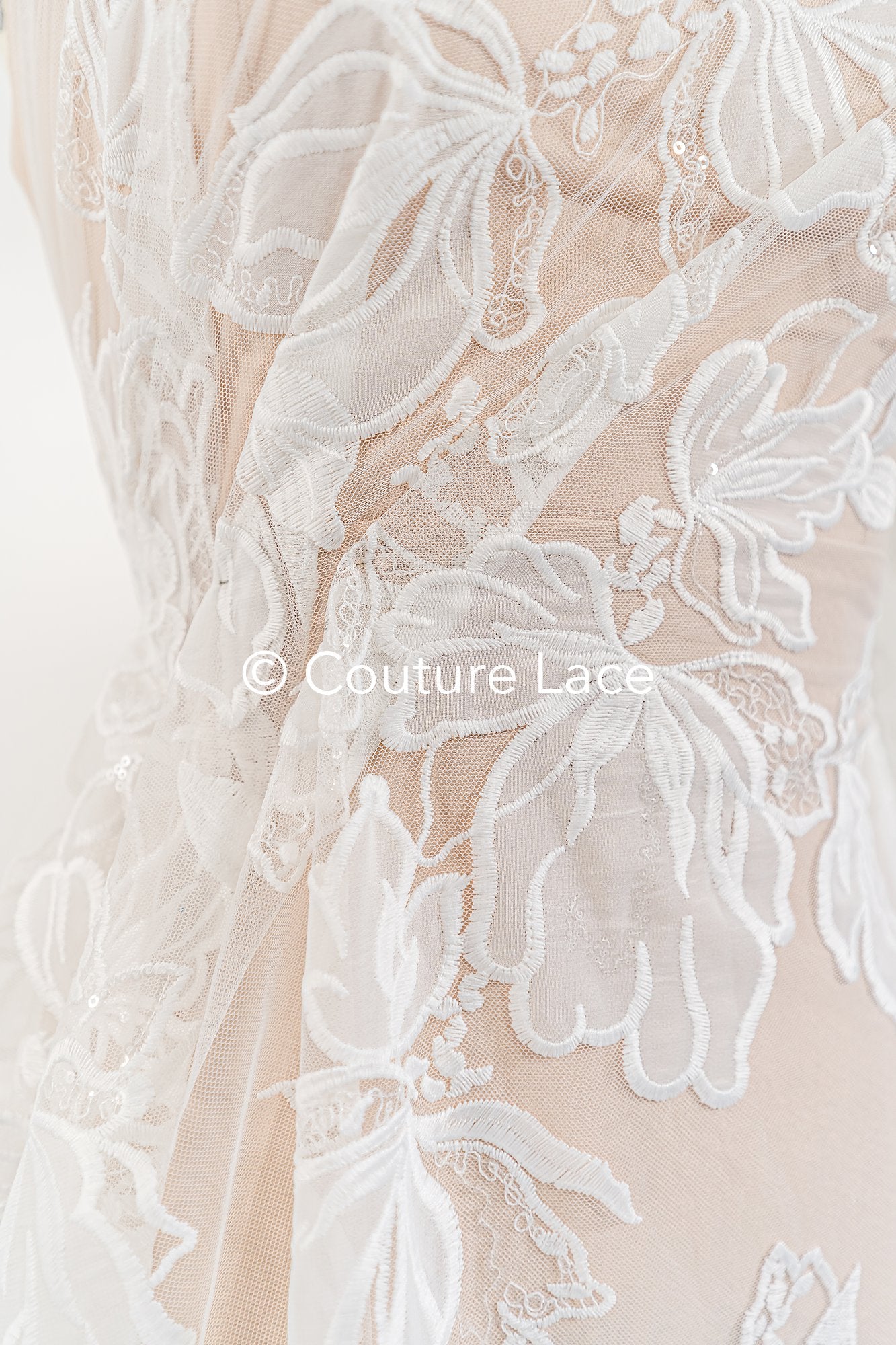 Floral embroidered bridal lace fabric, high-quality lace fabric for wedding dresses // L25-834