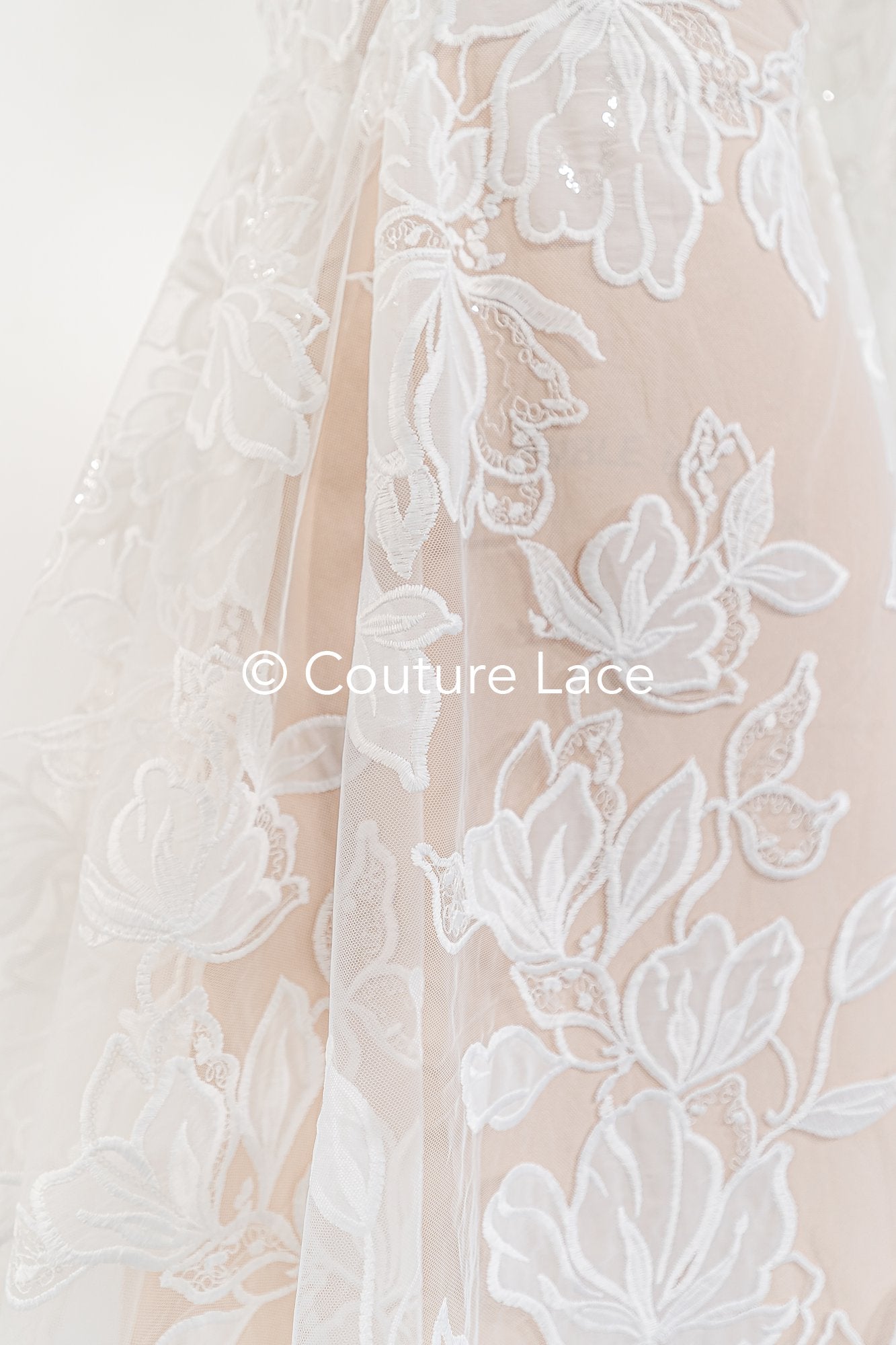 Floral embroidered bridal lace fabric, high-quality lace fabric for wedding dresses // L25-834