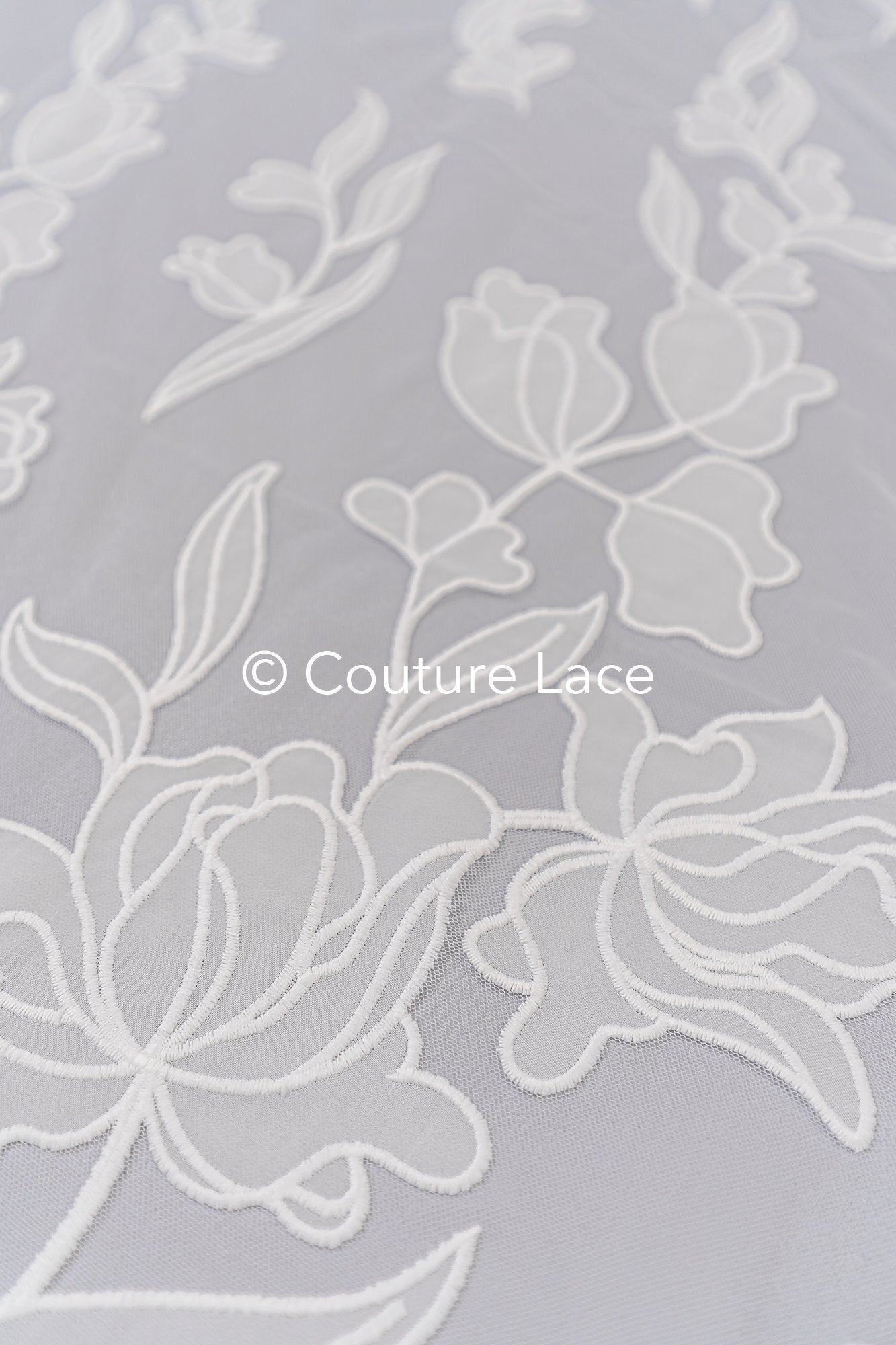 Floral embroidered bridal lace fabric, high-quality lace fabric with large floral pattern for wedding dresses // L25-835