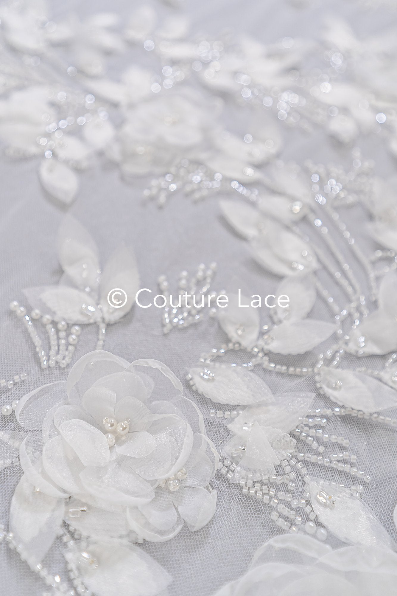 Embroidered floral lace for wedding dresses, luxury bridal lace with 3D flowers // L25-844