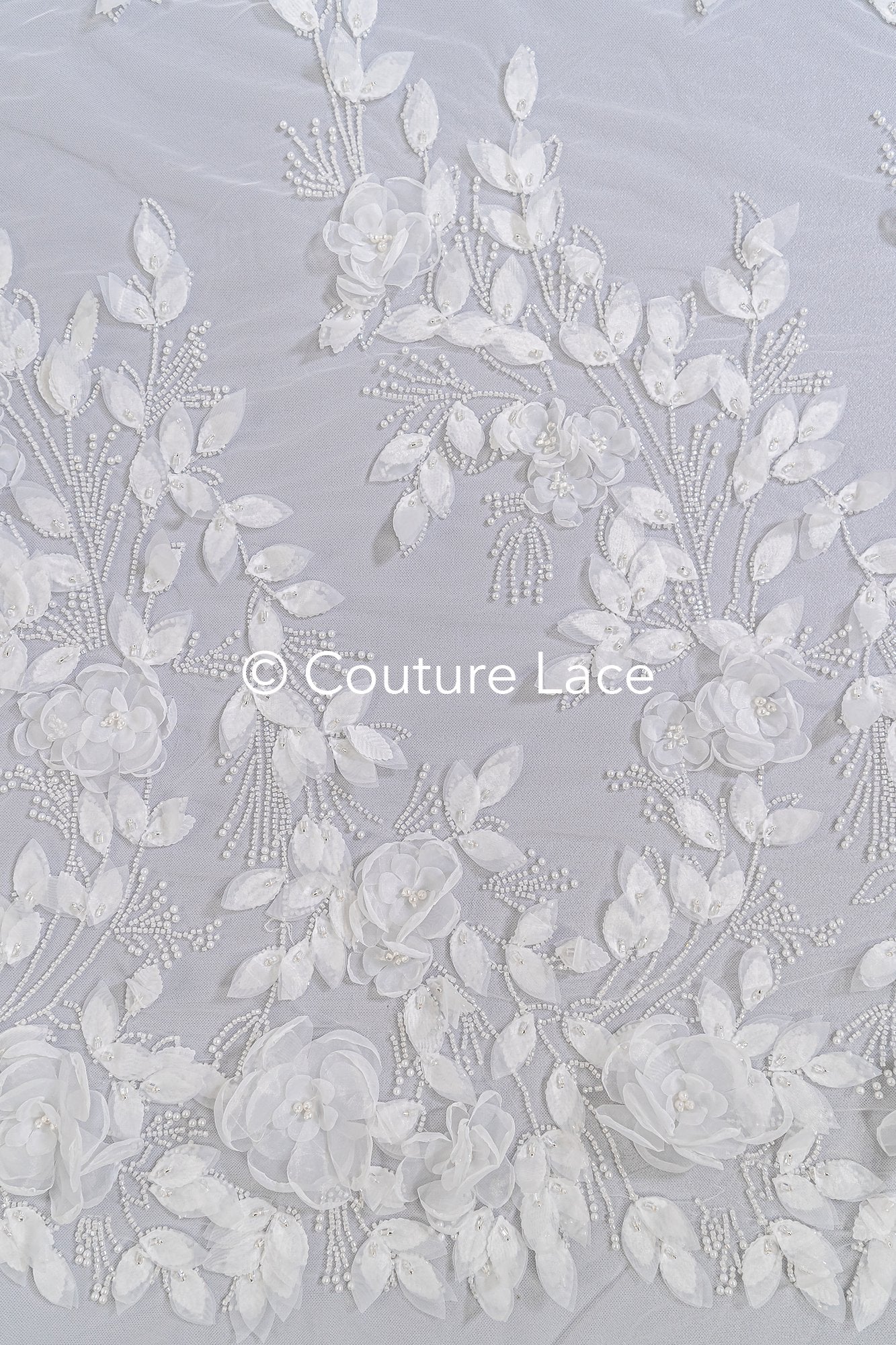 Embroidered floral lace for wedding dresses, luxury bridal lace with 3D flowers // L25-844