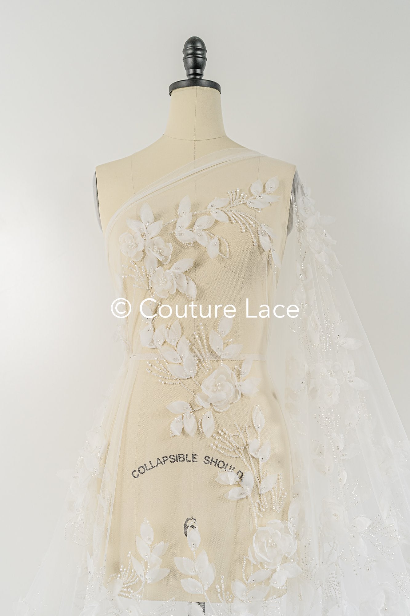 Embroidered floral lace for wedding dresses, luxury bridal lace with 3D flowers // L25-844